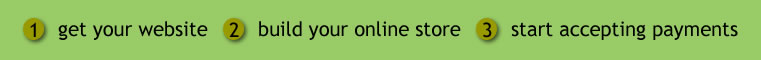 1. get your website, 2. build your own online store, 3. start accepting payments